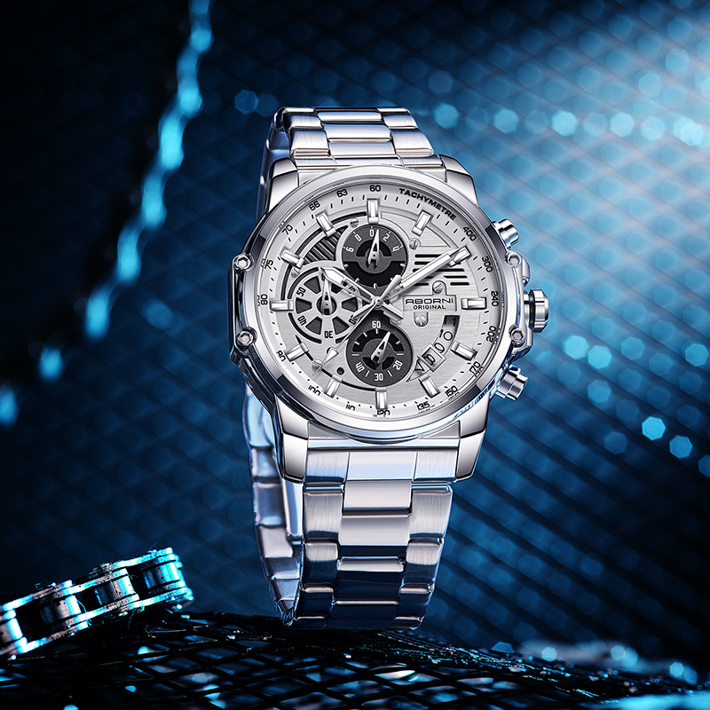 Luxury Watch Maker - ABORNI 9056 高級ブランドの新品メンズクォーツ腕時計、クロノグラフ、自動日付表示、ファッショナブルなステンレススチール製腕時計（男性用）、Reloj