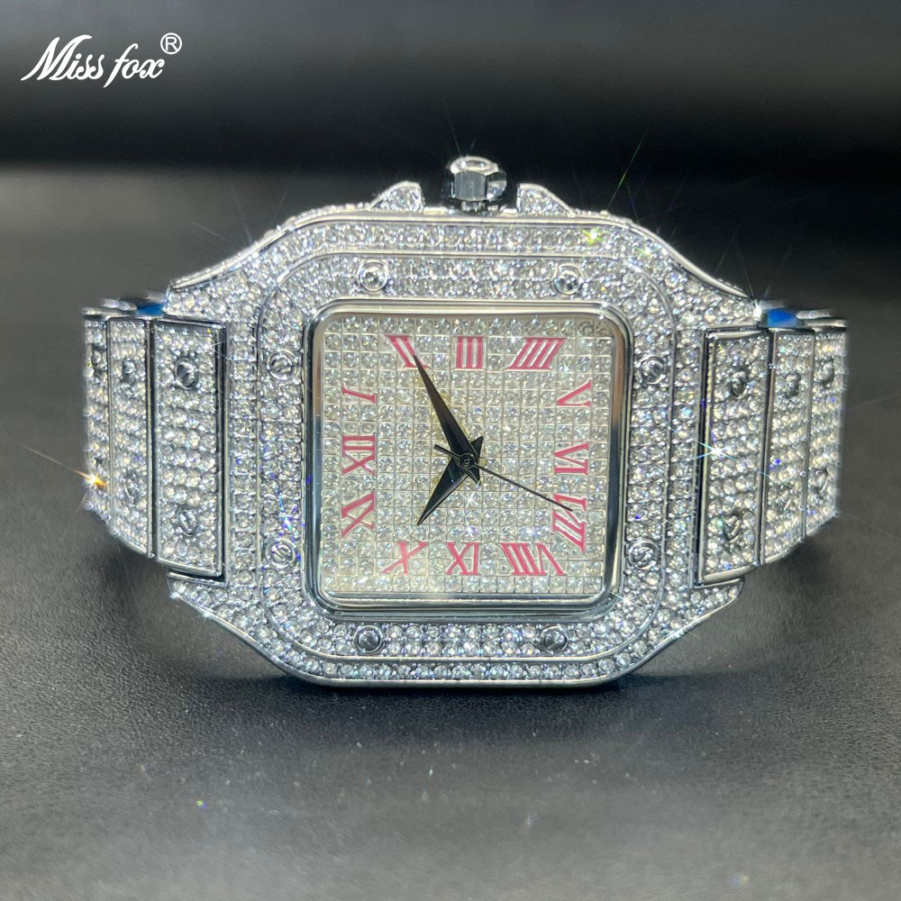 Luxury Watch Iceberg - ミスフォックス アイスアウト メンズ腕時計 スクエアフェイス ダイヤモンド ピンク