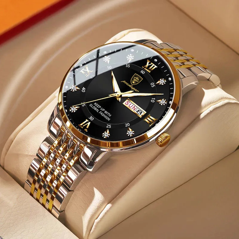Luxury Watch Top 10 - Poedagar トップブランドメンズ腕時計ステンレス鋼週日付防水発光腕時計男性の高級ビジネスクォーツマン腕時計