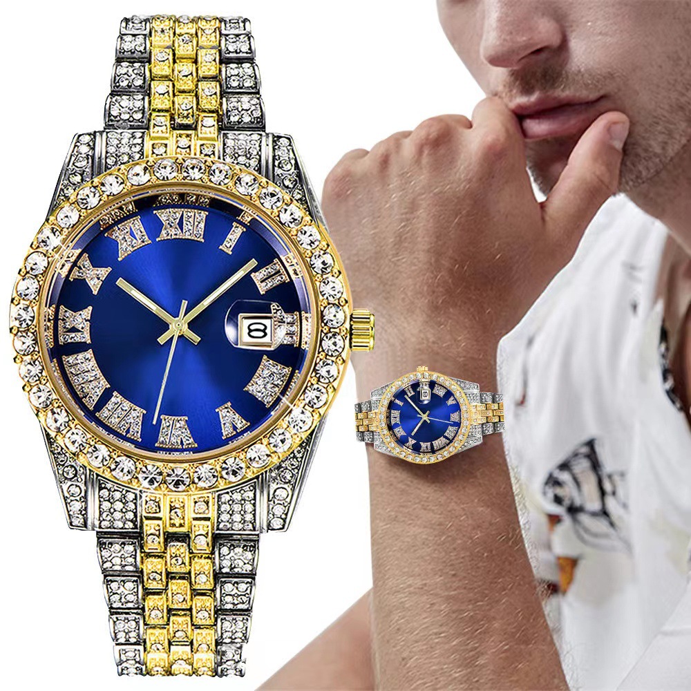 Luxury Watch Iceberg - 高級ヒップホップステンレススチールゴールドカラーカレンダー腕時計メンズアイスアウト舗装ラインストーンメンズ腕時計リロイやつ