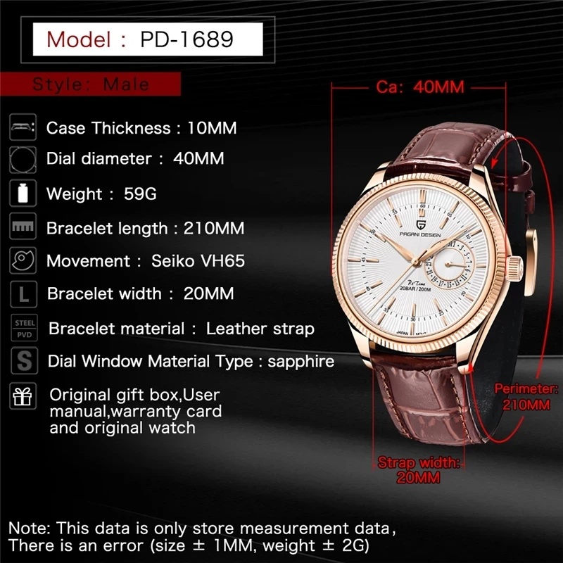 Luxury Watch Top 10 - パガーニデザイン 1689 メンズ クォーツ式腕時計 高級サファイアガラス 自動巻き