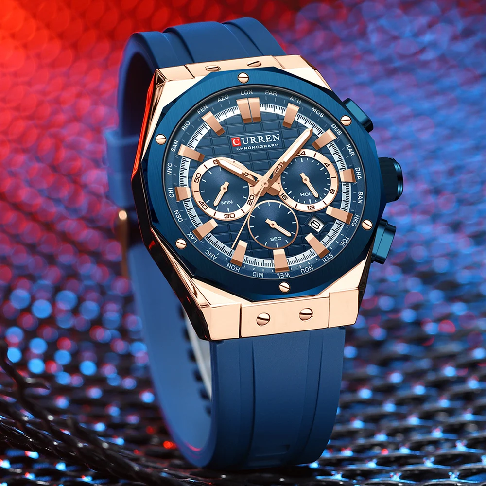 キュレンメンズ防水クォーツ腕時計、クロノグラフ、発光、シリコ - Luxury Watch Maker のレビューと価格