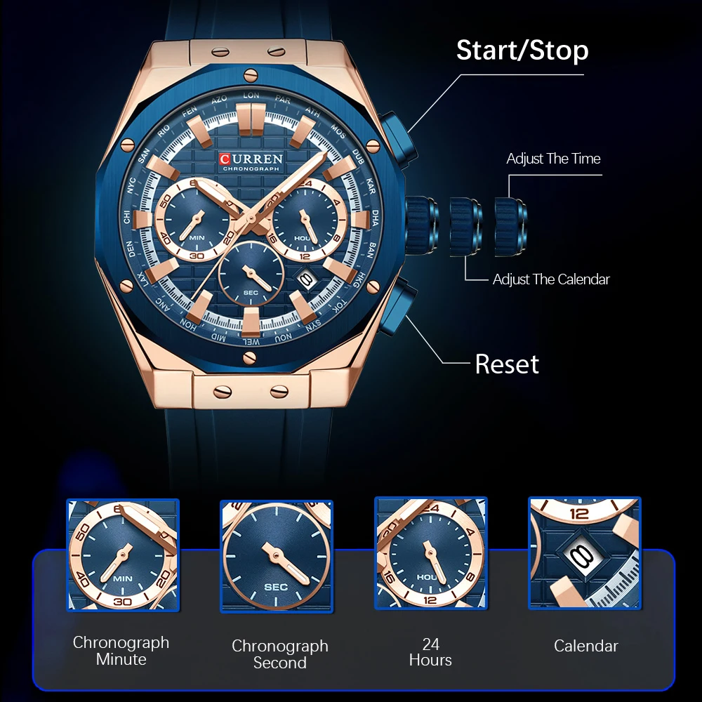 キュレンメンズ防水クォーツ腕時計、クロノグラフ、発光、シリコ - Luxury Watch Maker のレビューと価格