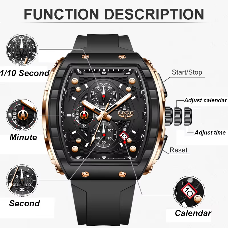 LIGEトップブランド高級メンズ腕時計、スクエアクォーツ腕時 - Luxury Watch Maker のレビューと価格