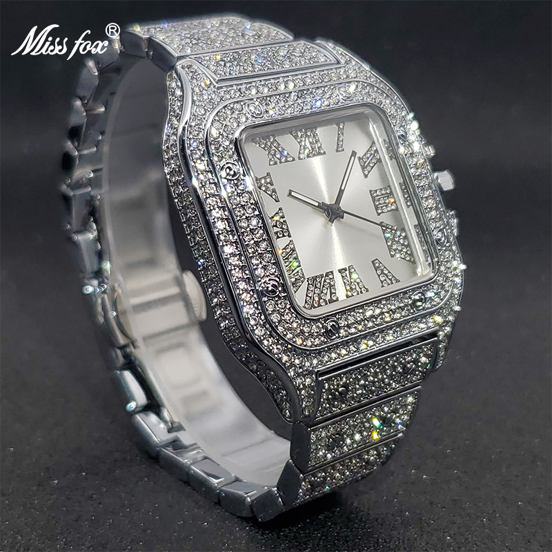 MISSFOX スクエア腕時計男性の高級デザイナーダイヤモン - Luxury Watch Iceberg のレビューと価格